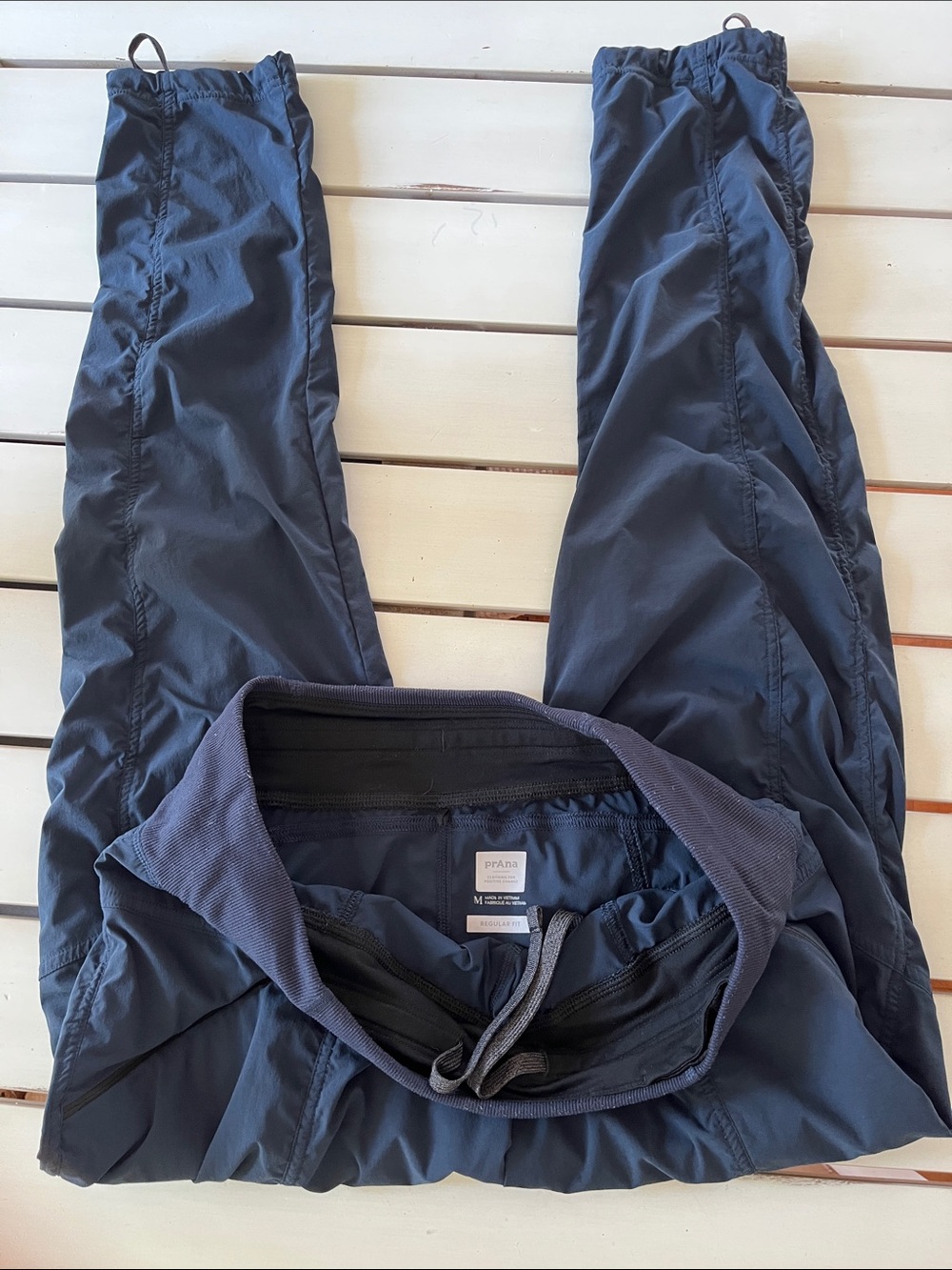 Prana Ruched Hiking Pants Drawstring Hem Joggers Navy Blue Sz Medium